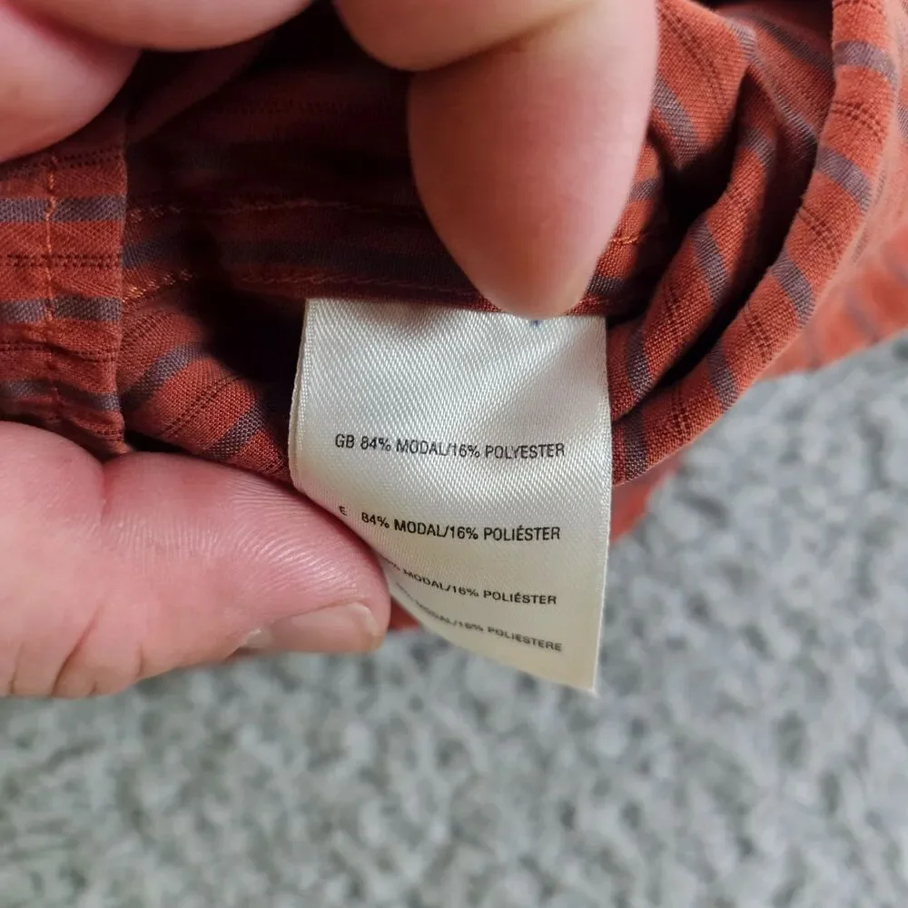 North Face Shirt Mens Large Burnt Orange Striped Long Sleeve Outdoor Hike Casual